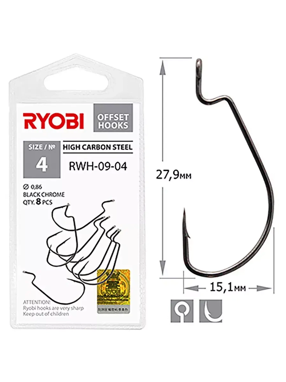 Крючок офсетный рыболовный RWH-09 №1/0 ( 2 упк по 5шт)