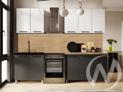 Кухня Ребекка 2.0м (корпус белый/белый; графит) 38мм дуб бунратти