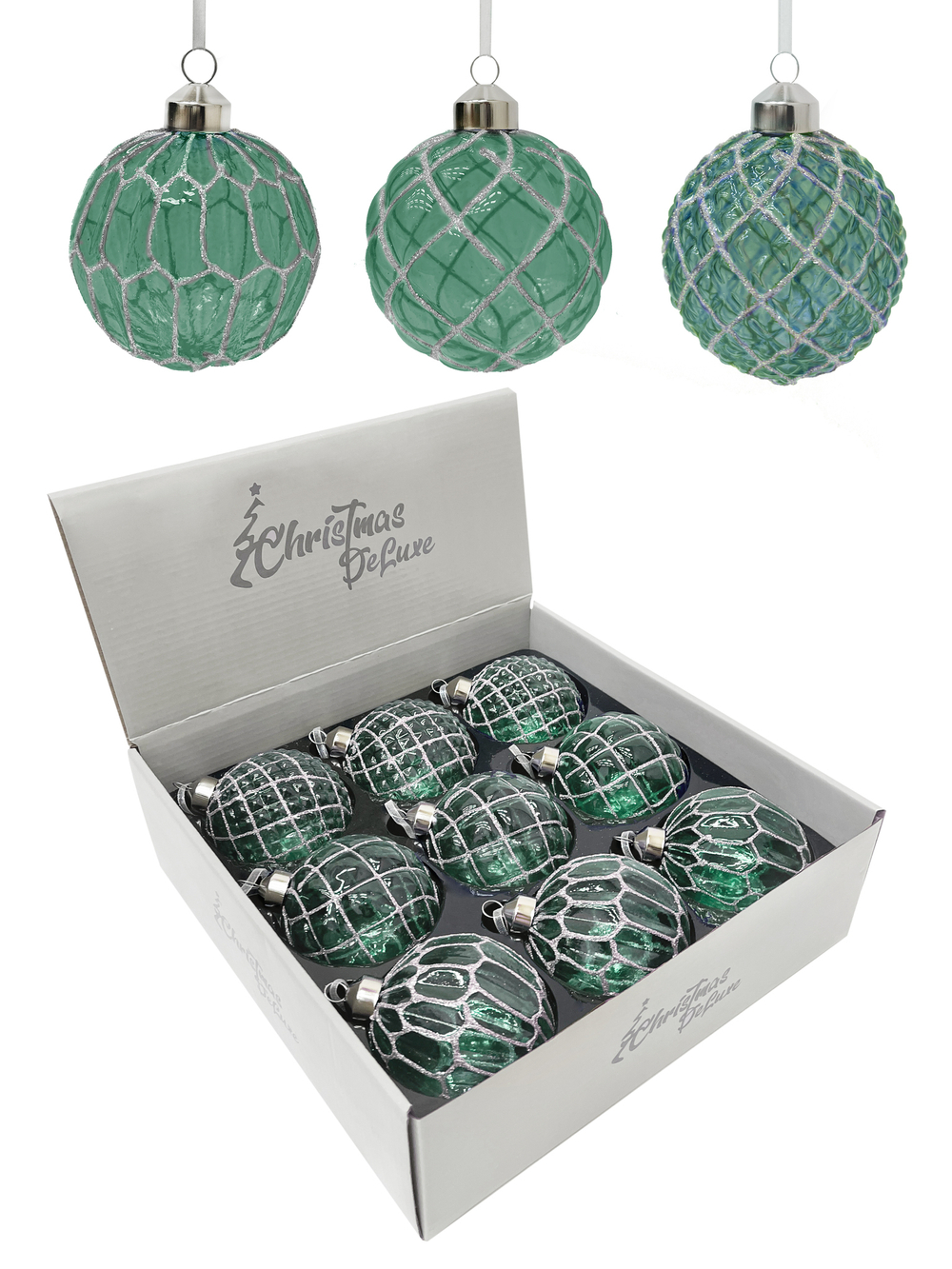 Набор шаров 8см 9шт ChristmasDeLuxe изумрудный с блеском
