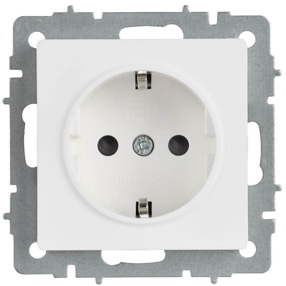 Розетка BRITE РС14-1-0-БрАБ 16А с заземл. защ. шторки механизм арктич. бел. IEK BR-R14-16-K91