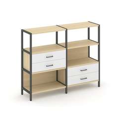 Shelf System Двухсекционный стеллаж трехярусный с ящиками SN.STM-323 Акация Лорка/Белый/Металл Антра