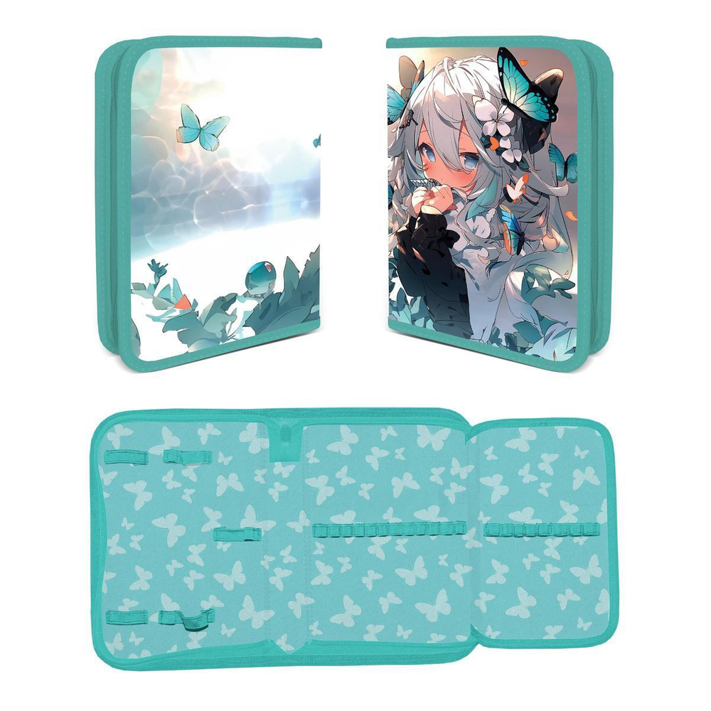 Пенал-книжка с одним отделением на молнии 20х13х4см мятный "Аниме" (Академия Групп)