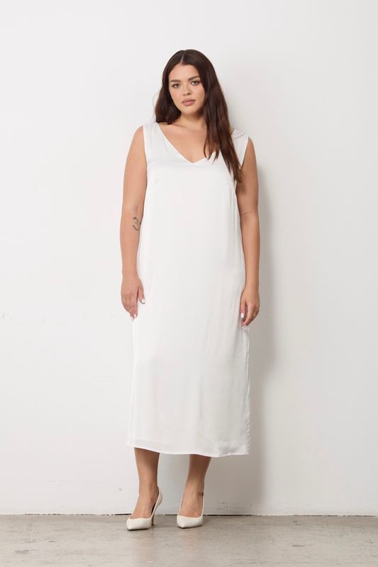 Платье-комбинация двухслойное, на широких бретелях, молочный