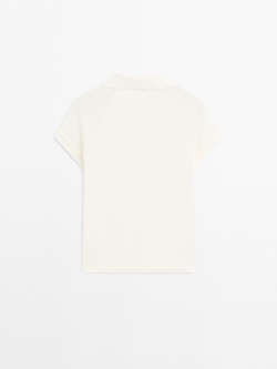 Massimo Dutti Футболка поло из 100% хлопка с коротким рукавом, кремовый