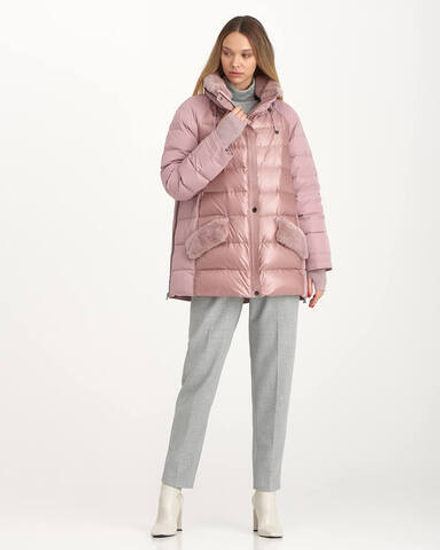 Пуховик из ткани с отделкой из меха кролика