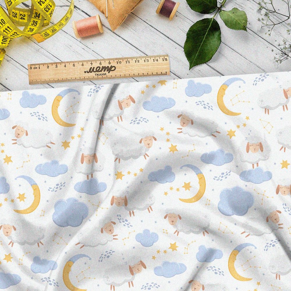 Ткань шелк Армани овечки в облаках