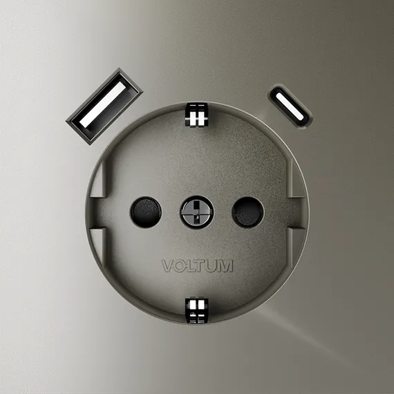 Розетка встраиваемая VOLTUM S70 с заземлением и защитными шторками, 16А, с USB, A+С, (шелк)