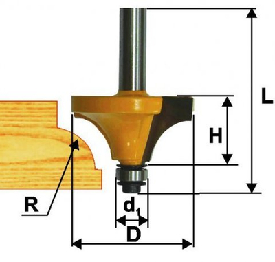 Фреза кромочная калевочная с подшипником D25,4x10,5мм R6,3мм хв 8мм Энкор 46247
