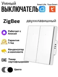 Умный выключатель ZigBee двухклавишный с Алисой