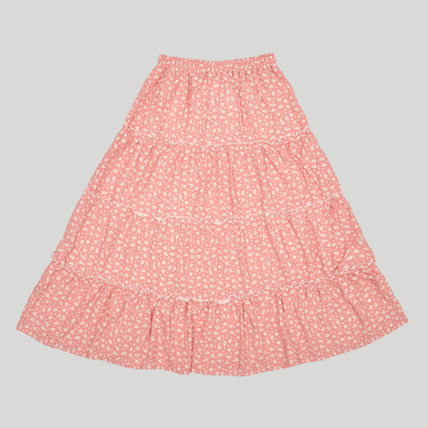 Long Tiered Skirt Pink Flower