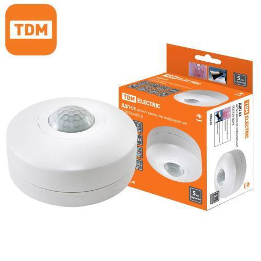 Датчик движения ДДП-03 потолочный 360гр. до 6м 1200 Вт (белый) TDM SQ0324-0018