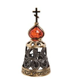 AM-2697 Колокольчик «Спаси и сохрани» (латунь, янтарь)