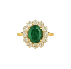 кольцо с изумрудом и белыми топазами