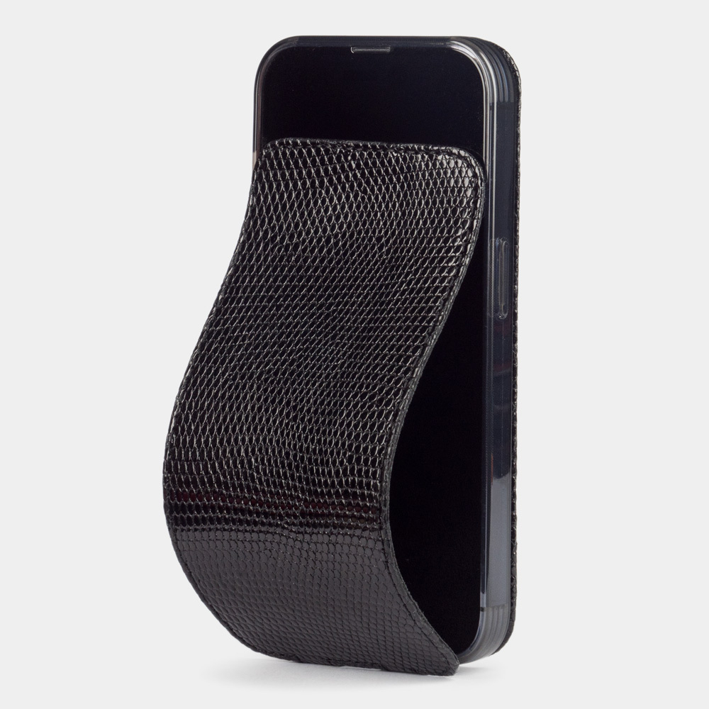 Чехол для iPhone 15 Pro из кожи ящерицы, черного цвета