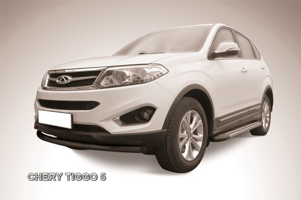 Защита переднего бампера Chery Tiggo 5 (2014-2016) d57 радиусная черная