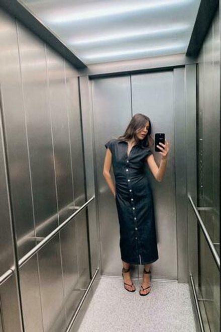 ZARA ПЛАТЬЕ-РУБАШКА МИДИ ОБЛЕГАЮЩЕГО КРОЯ, СИНИЙ