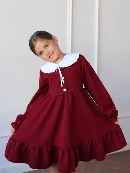 Платье "Алиса" с отстёгивающимся воротником, цвет бордовый