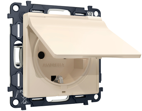 MA328010 Комплект механизма электрической розетки ALFA Бежевый матовый с/з с шторками и крышкой IP44 QUANT (AP3280, VM141)