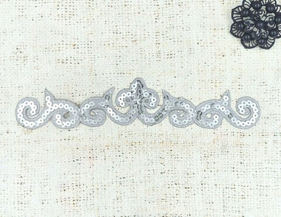 Термоаппликация орнамент люрекс пайетки, р. 19,5х3,5 см, серебро