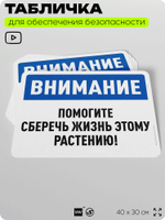 Табличка для обеспечения безопасности "Внимание, помогите сберечь жизнь этому растению", для офиса, по охране труда для предприятия, организаций, 40х30 см, Silver Plane x Айдентика Технолоджи