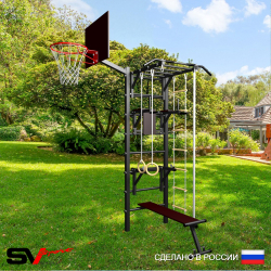 Уличная шведская стенка Sv Sport У447К (Турник-Рукоход/Брусья/Стойка/Скамья/Канат/кольца/лестница/Щит баскет)