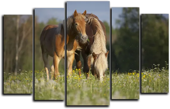 Модульная картина "Игривые лошади"