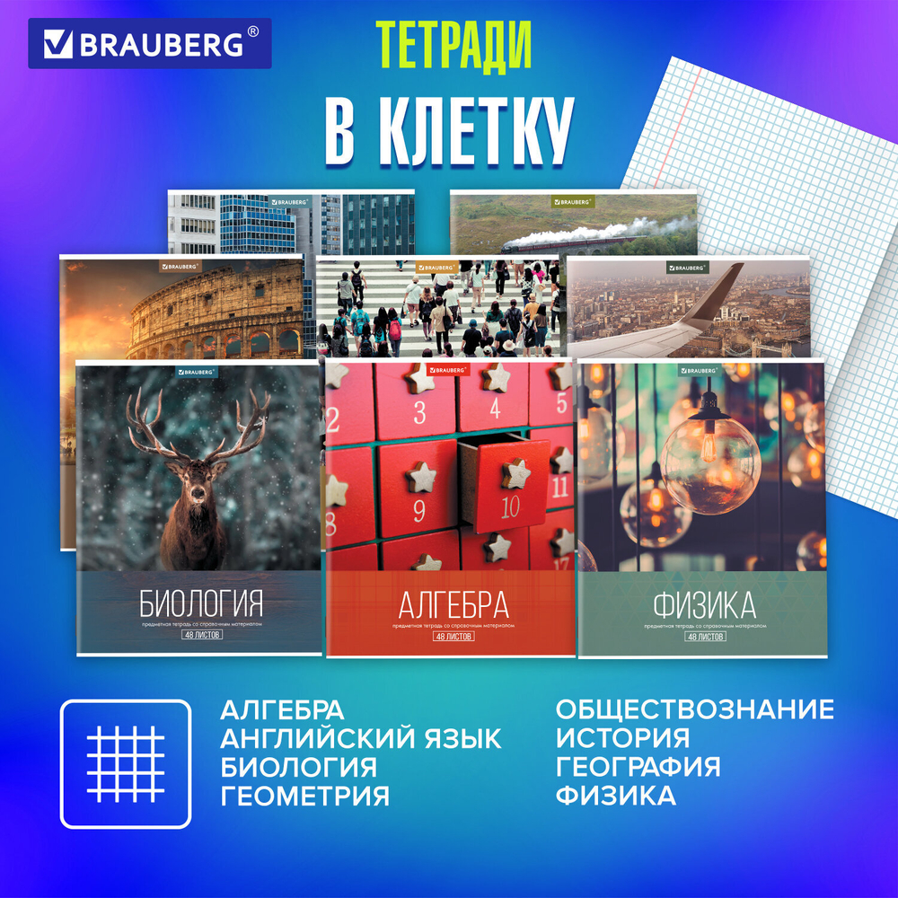 Тетради предметные, КОМПЛЕКТ 10 ПРЕДМЕТОВ, "КЛАССИКА XXI", 48 л., обложка картон, BRAUBERG, 404025