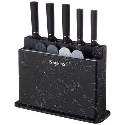 НАБОР AGNESS ИЗ 10ПР: 5 НОЖЕЙ, 4 ДОСКИ И ПОДСТАВКА, ЦВЕТ: ЧЕРНЫЙ МРАМОР