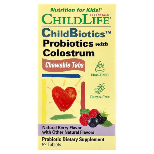 ChildLife Essentials, Пробиотик с молозивом, смесь ягод, 90 жевательных таблеток