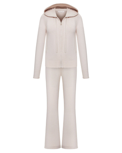 Комплект кардиган на молнии с капюшоном и брюки прямые из кашемира, пудровый