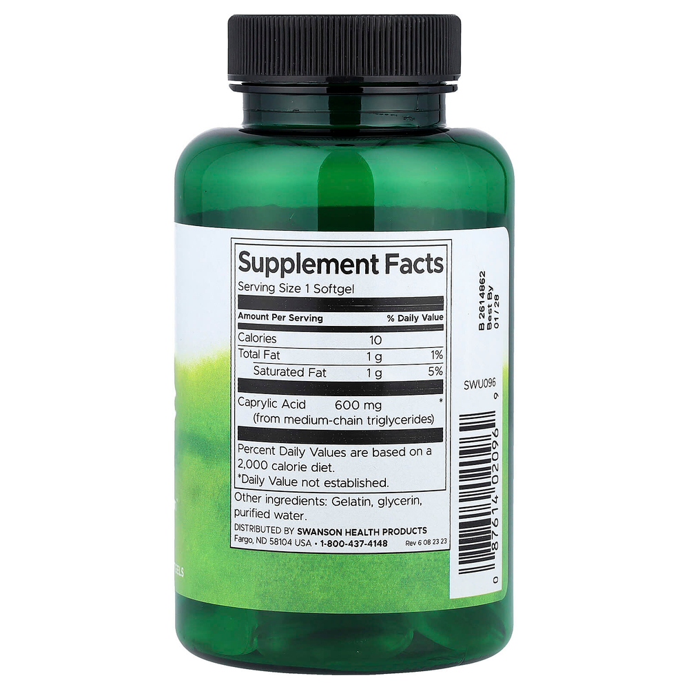 Swanson, каприловая кислота, 600 мг, 60 капсул