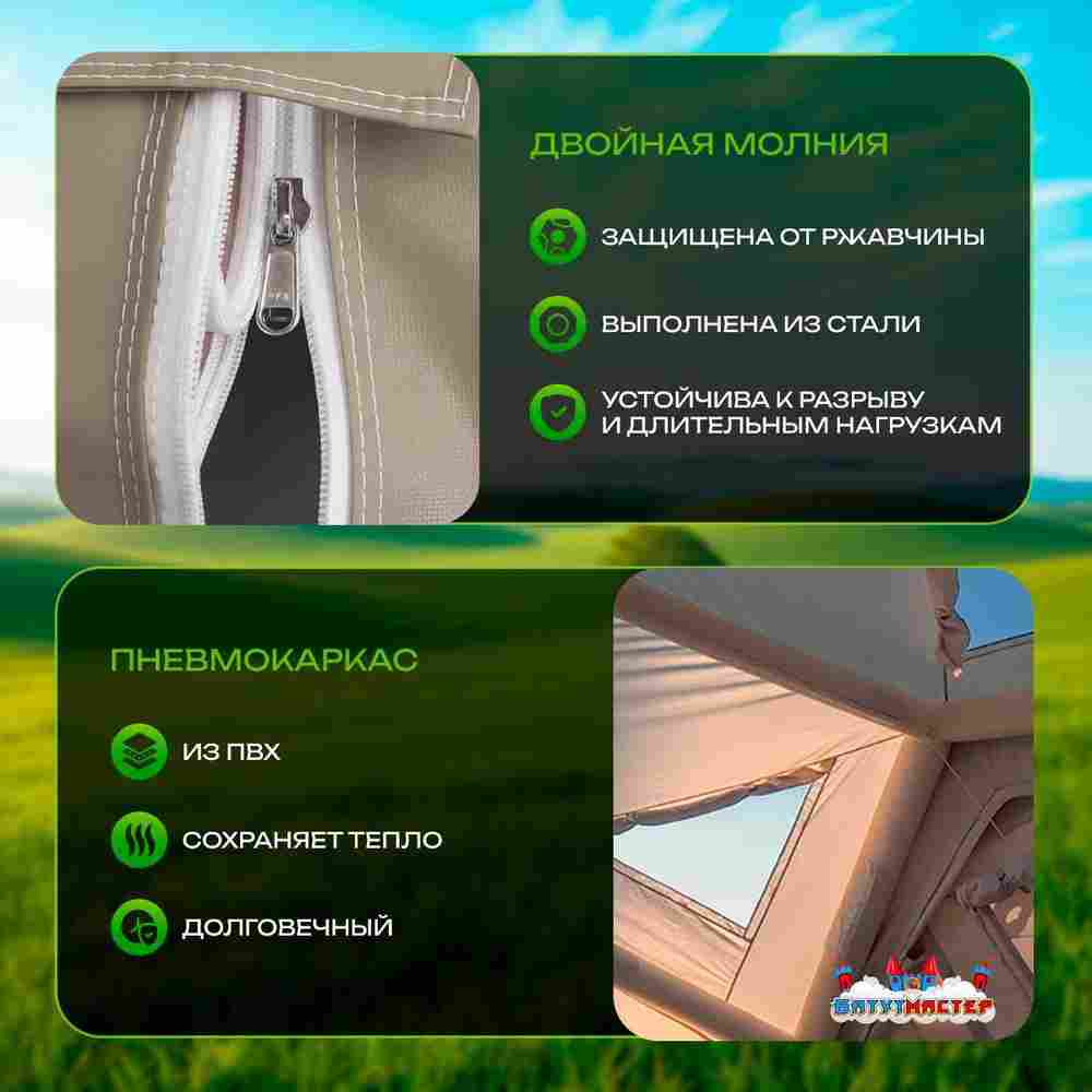 Пневмокаркасная палатка «Летний Уют» 3,6×3,6×2,5 м — семейная, кемпинговая из ПВХ