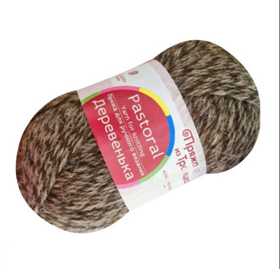 Пряжа "Деревенька", 100% Шерсть, 100гр, 170 м, серый/коричневый