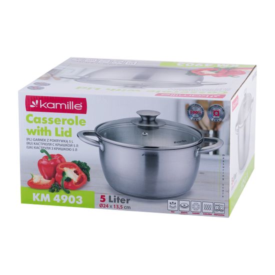 Кастрюля 5 л. из нержавеющей стали Kamille KM-4903
