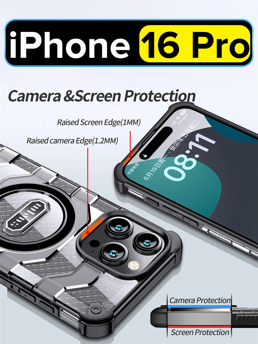 Чехол для Apple iPhone 16 Pro противоударный, защита углов и камеры, WLONS
