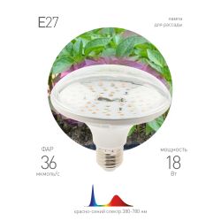 Фитолампа для растений светодиодная ЭРА FITO-18W-RB-E27 красно-синего спектра 18 ВТ Е27