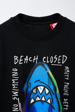 ZARA ФУТБОЛКА С ПРИНТОМ JAWS © 50TH ANNIVERSARY, ЧЕРНЫЙ