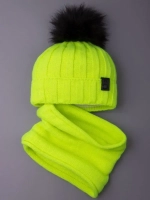 Шапка детская зимняя вязаная с помпоном и снуд