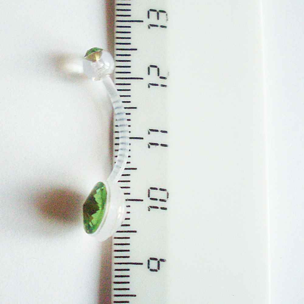 Для пирсинга пупка ( длина 20 мм) с Зелеными кристаллами. Материал биофлекс ( для беременных)