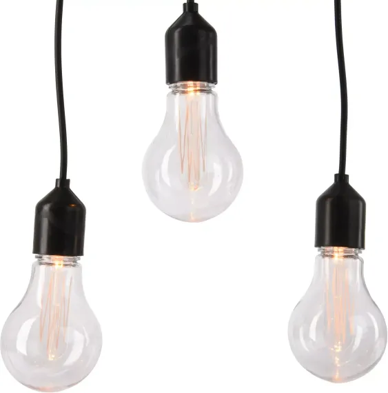 Светодиодная ретро гирлянда Бахрома 9.5 м., 220 V, 20 LED ламп теплого свечения, соединяемая, черный ПВХ провод, Kaemingk (490105)