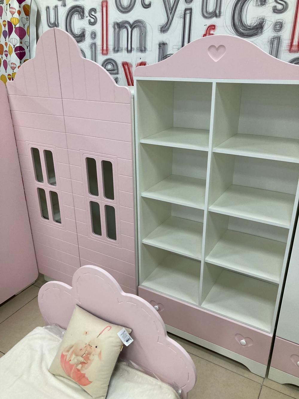 Шкаф 2-х дверный с ящиком 1000 Домик белый/орхидея