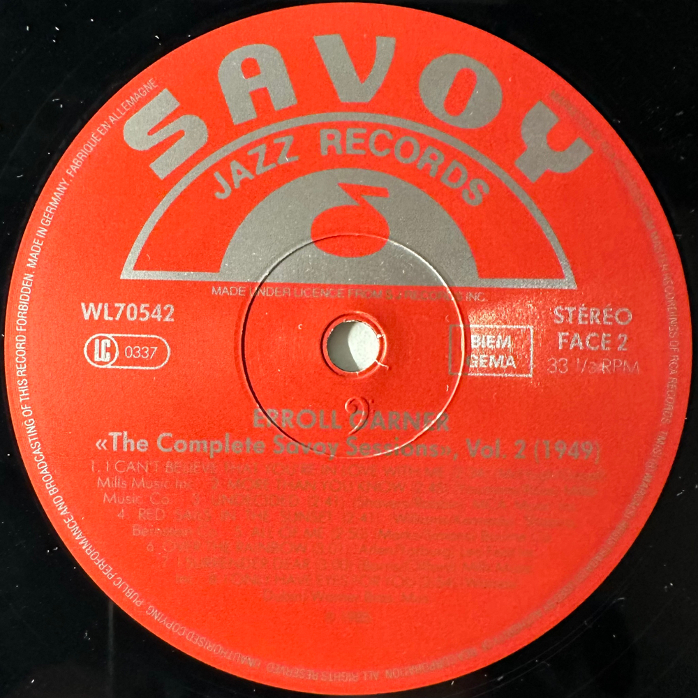 Erroll Garner ‎– The Complete Savoy Sessions Volume 2 (1949) (Германия 1986г.)