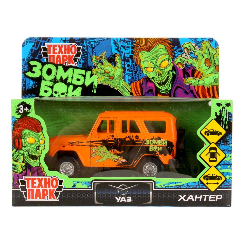 Модель ин.мет. "УАЗ Hunter Зомби" 12см, двер, багаж, оранжевый, коробка HUNTER-12ZOM-OG (Технопарк)