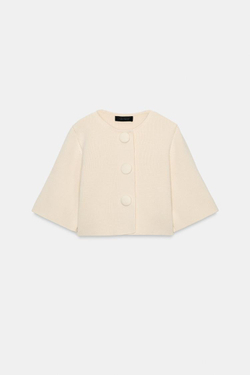 ZARA УКОРОЧЕННЫЙ ВЯЗАНЫЙ КАРДИГАН, ЭКРЮ