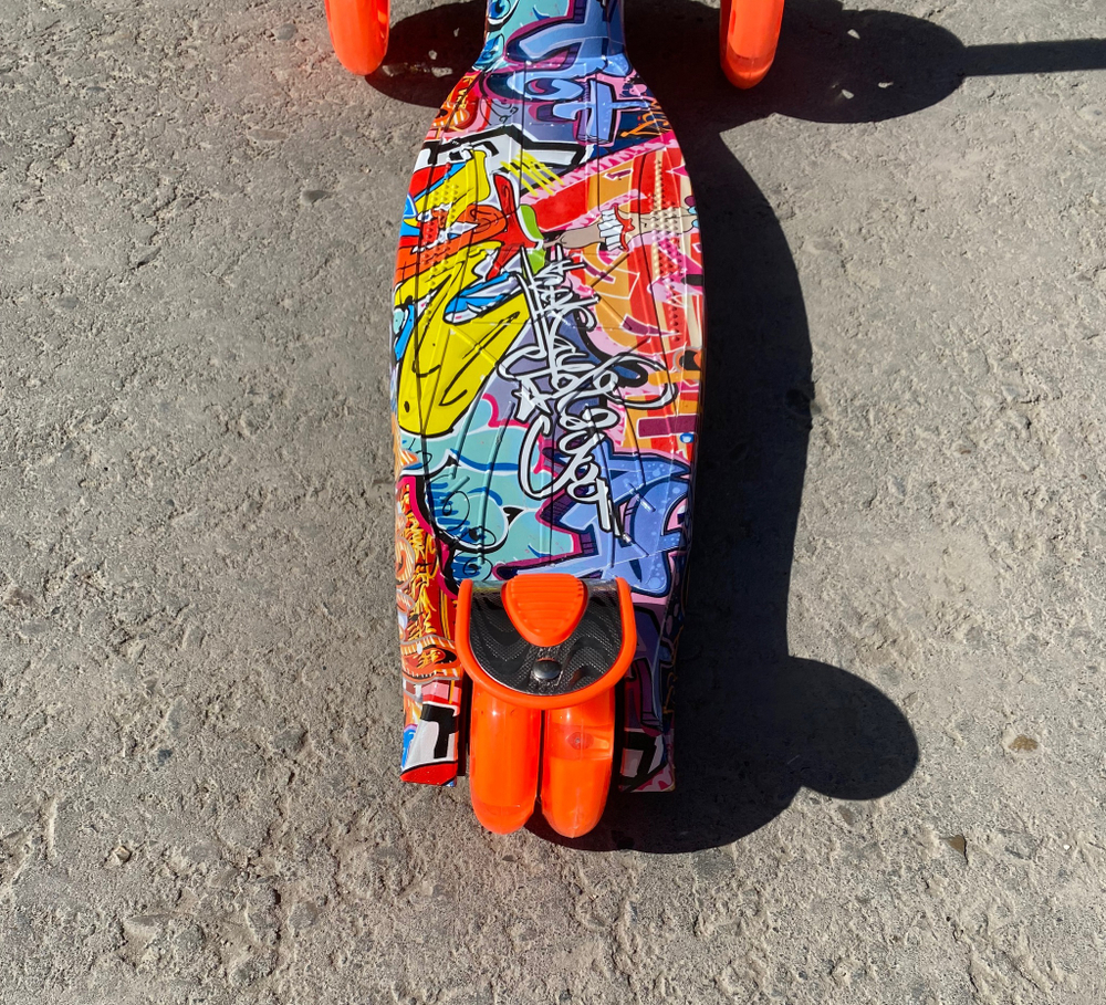 RR2-S/RR2-1/Самокат четырехколесный колеса: PU, светящ. d120 d76 мм., Руль: 66-87 см 60 кг, оранжевы