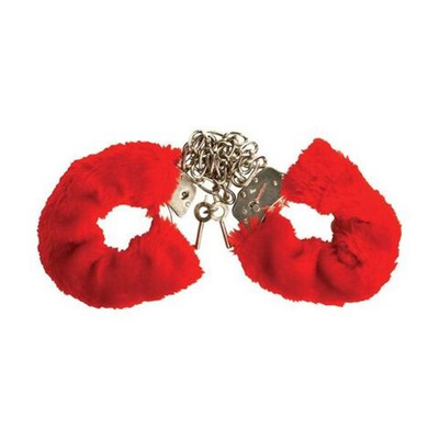 Меховые красные наручники VARIATIONS (Цвет: красный)