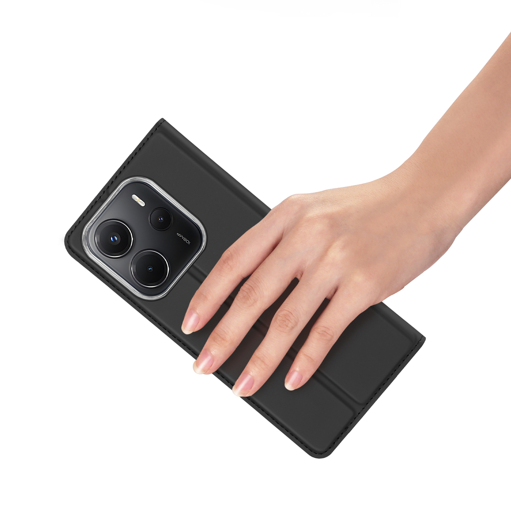 Чехол книжка из PU кожи черного цвета от Dux Ducis для смартфона Xiaomi Redmi Note 14 4G, серия Skin Pro Series Case