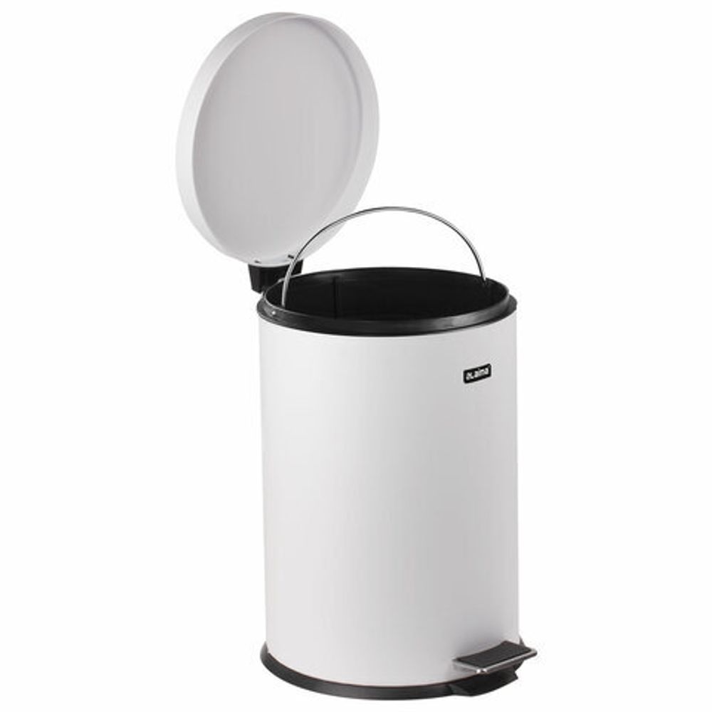 Ведро мусорное с педалью 12 литров "Classic", БЕЛОЕ ГЛЯНЦЕВОЕ, металлическое, со съемным внутренним ведром, LAIMA, 604948
