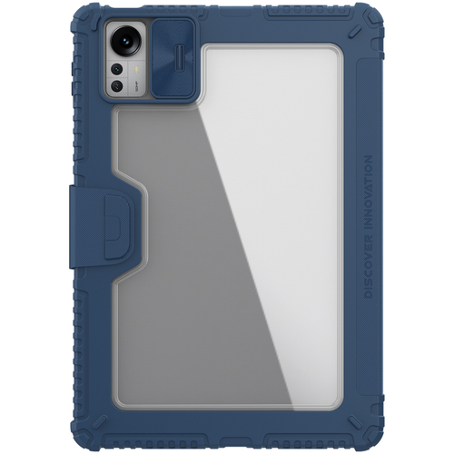Чехол книжка синего цвета (Sapphire Blue) с защитной шторкой для камеры от Nillkin для планшета Xiaomi Pad 5 Pro 12.4, серия Bumper Pro