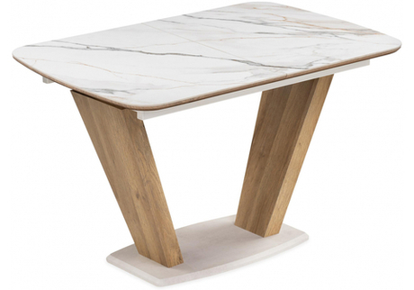 Керамический стол Woodville Петир 120(160)х80х75 gilt white, дуб монтана
